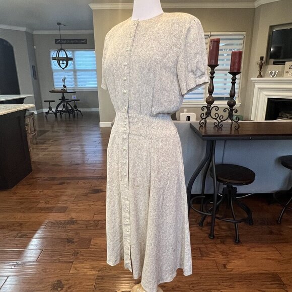 Liz Claiborne Dress 8 Petite VTG 90's Shoulder Pads Button Front Wide Waistband - Picture 7 of 16